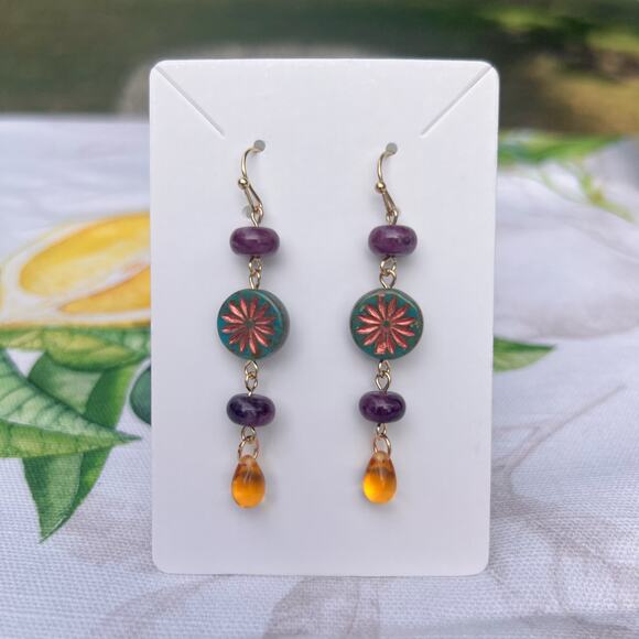 Fall Colorful Autumn Winter Floral Flower Fruitcake Artsy Whimsical Earrings - Picture 1 of 8